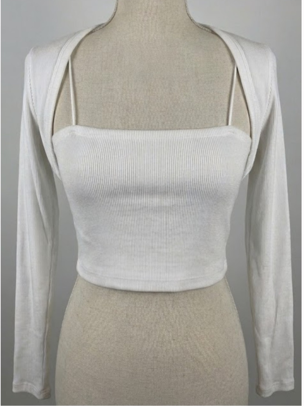 NWT Zara White Ribbed Cropped Camisole with Matching Shrug